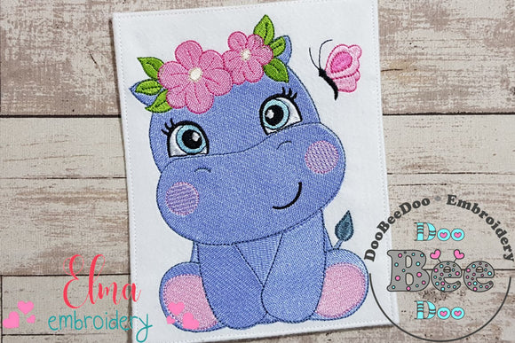 Hippo Girl with Flowers - Fill Stitch