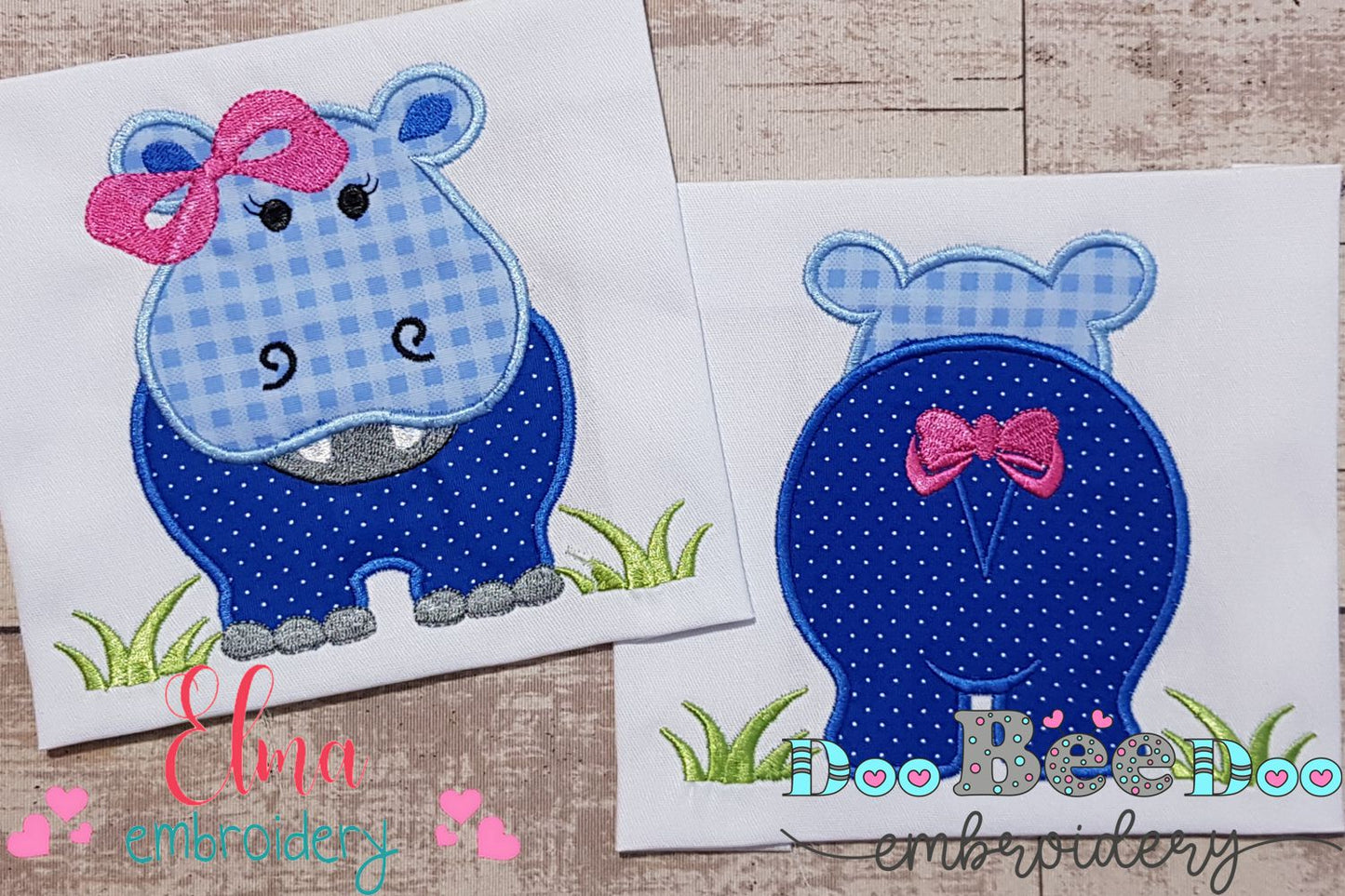 Hippo Girl Front and Back with Bow - Applique