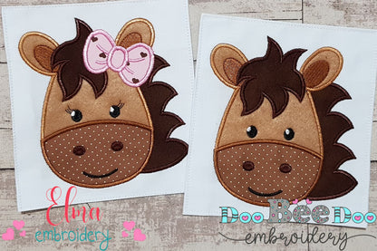 Horse Face Boy and Girl - Aplique - Set of 2 designs