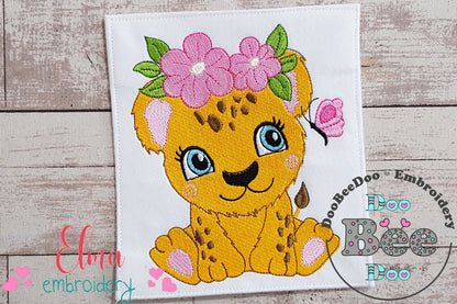 Jaguar Girl with Flowers - Fill Stitch - Machine Embroidery Design