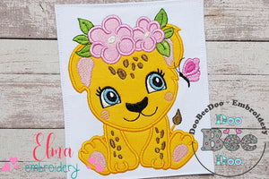 Jaguar Girl with Flowers - Applique