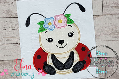 Cute Bug Girl Flowers - Applique Embroidery