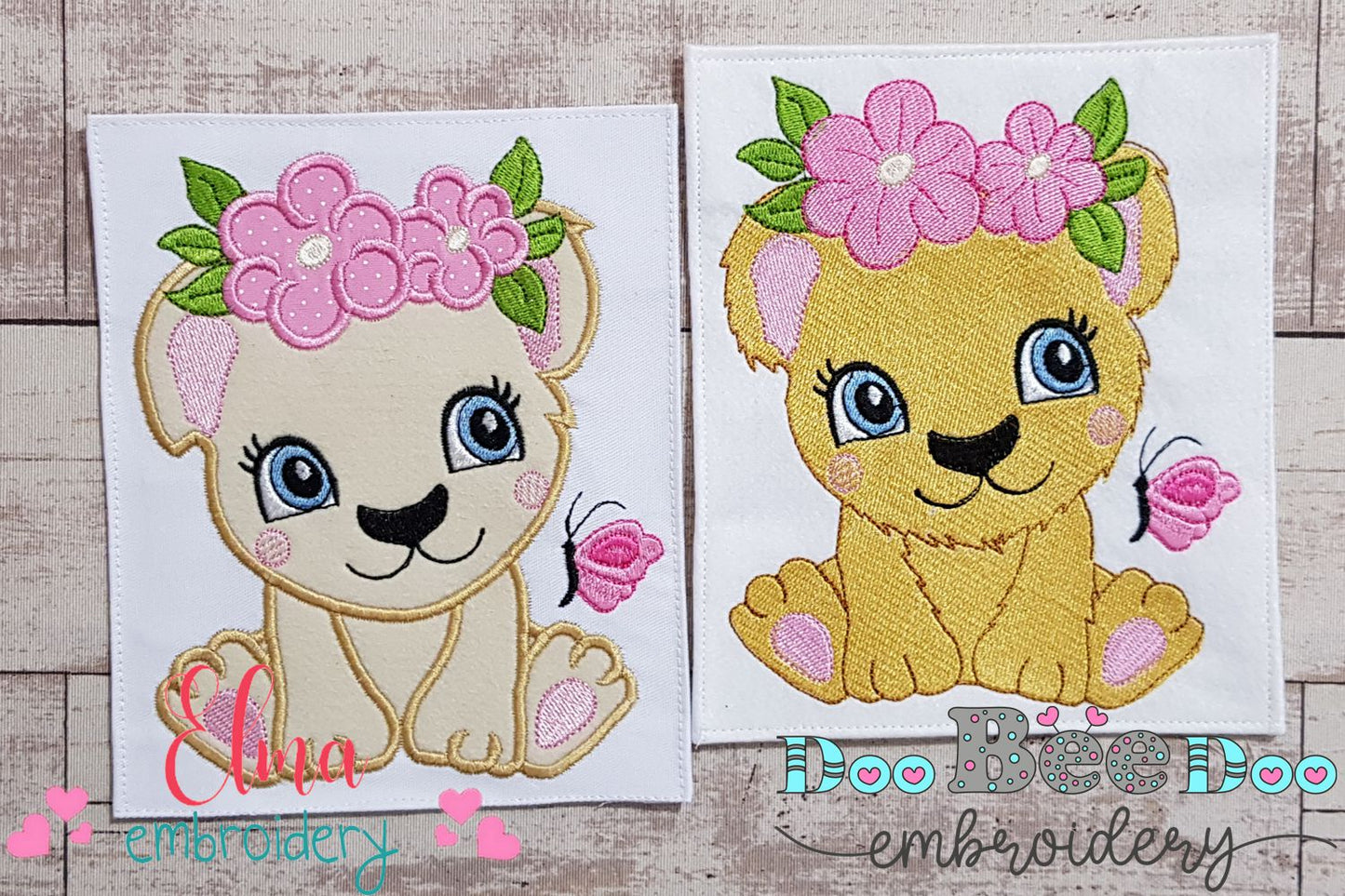Lion Girl with Flowers - Applique & Fill Stitch - Set of 2 designs