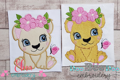 Lion Girl with Flowers - Applique & Fill Stitch - Set of 2 designs