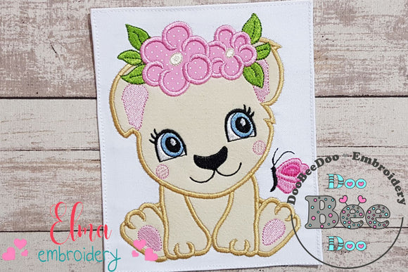 Lion Girl with Flowers - Applique