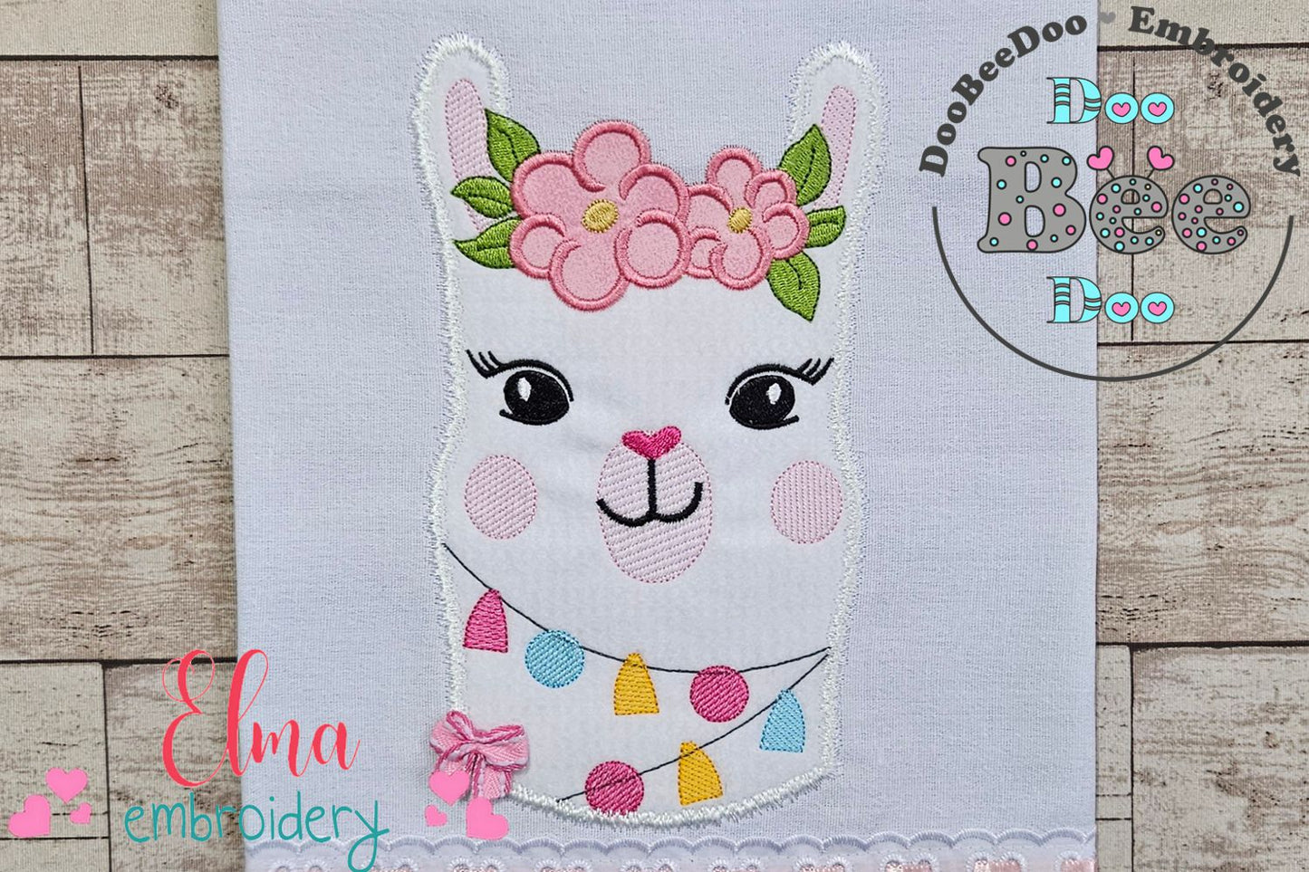 Cute Llama Face with Flowers - Applique