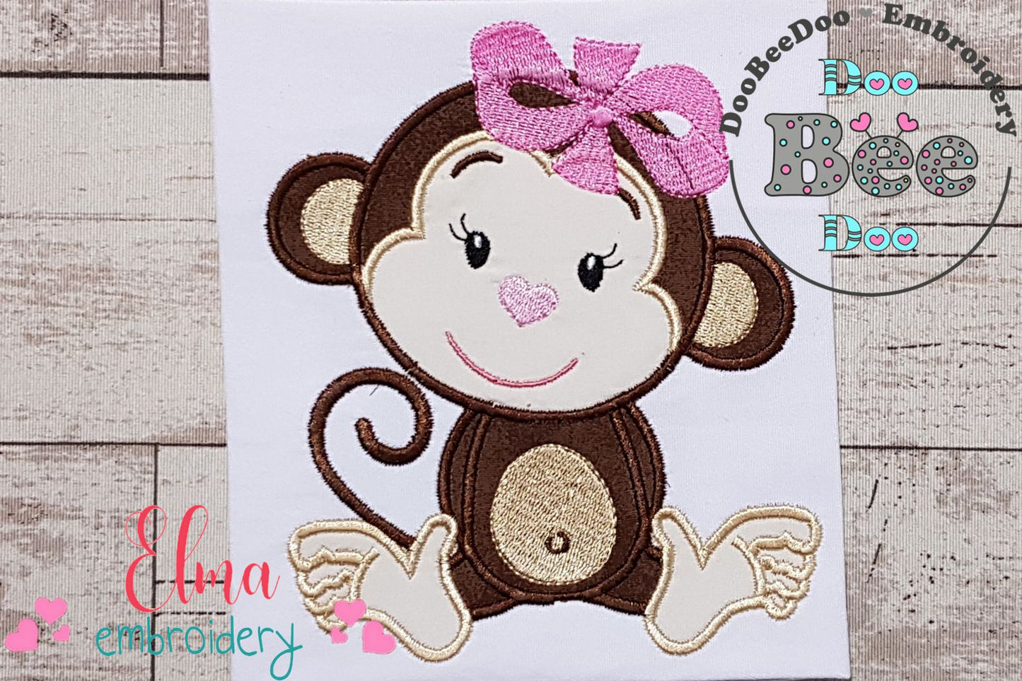 Monkey Girl with Bow - Applique - Machine Embroidery Design