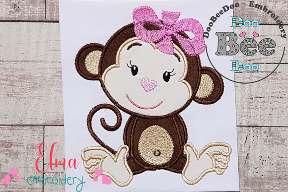 Monkey Girl with Bow - Applique