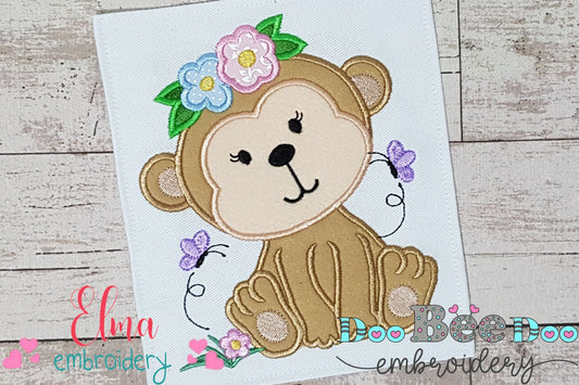 Monkey Girl - Applique - Machine Embroidery Design