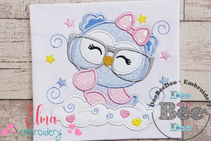 Cute Owl Girl with Glasses - Applique