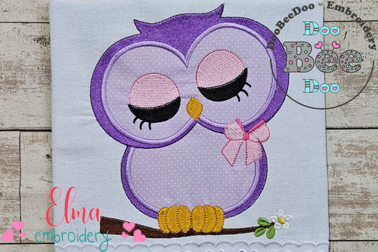 Cute Owl Girl on the Branch - Applique