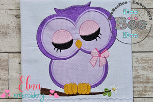 Cute Owl Girl on the Branch - Applique