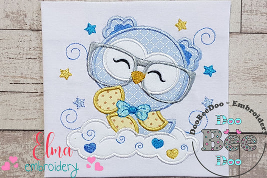 Cute Owl Boy with Glasses - Applique Embroidery