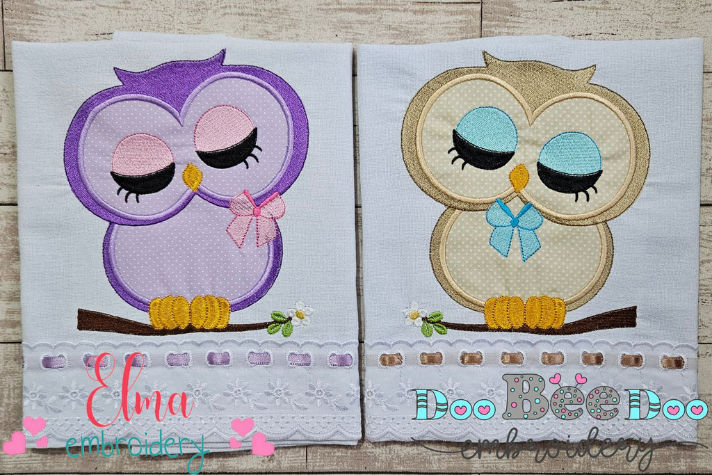 Cute Owl Girl and Boy on the Branch - Applique - Set of 2 designs