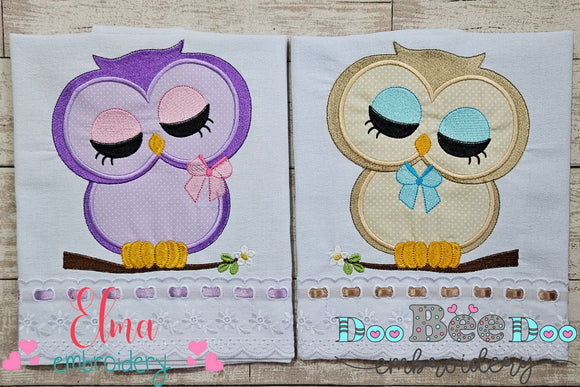 Cute Owl Girl and Boy on the Branch - Applique - Set of 2 designs