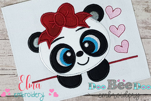 Panda Bear Girl - Applique - 4x4 5x7 6x10 7x12