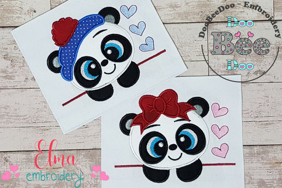 Panda Bear Girl and Boy - Set of 2 designs - Applique - 4x4 5x7 6x10 7x12