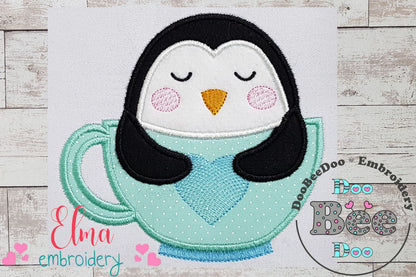 Cute Penguin in the Cup - Applique
