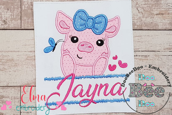 Split Pig Piglet Piggy - Applique - Machine Embroidery Design
