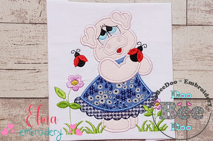 Pig Girl and Ladybugs - Applique Embroidery