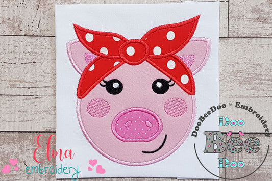 Cute Pig with Bandana - Applique