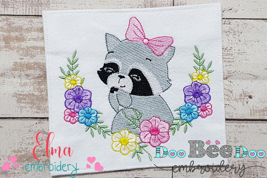 Raccoon and Flowers - Fill Stitch Embroidery