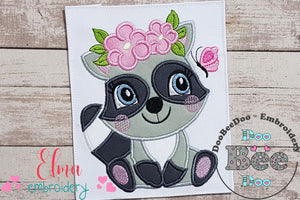 Raccoon Girl with Flowers - Applique Embroidery