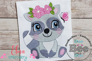 Raccoon Girl with Flowers - Fill Stitch