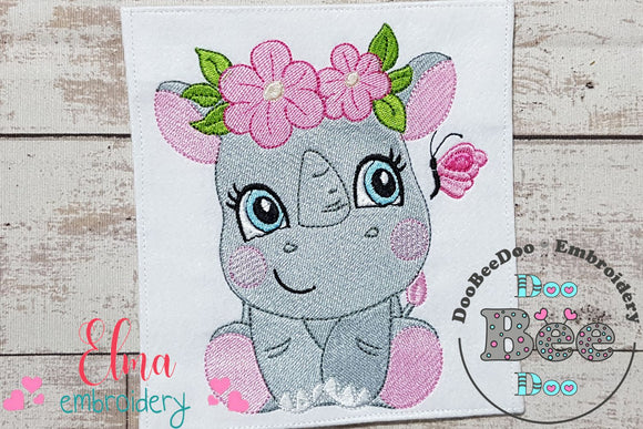 Rhinocero Girl with Flowers - Fill Stitch