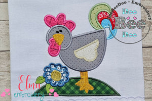 Farm Rooster and Flowers - Applique