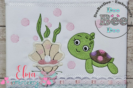 Sea Turtle Girl, Shell and Pearl - Fill Stitch