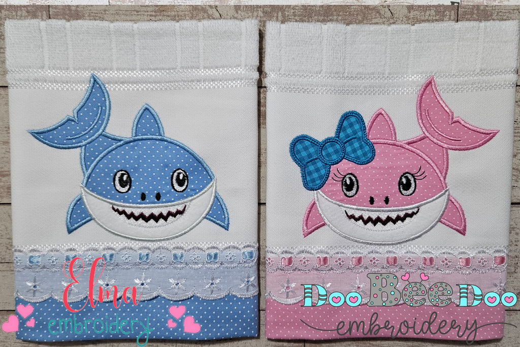 Shark Baby Boy and Girl - Applique  - Set of 2 designs