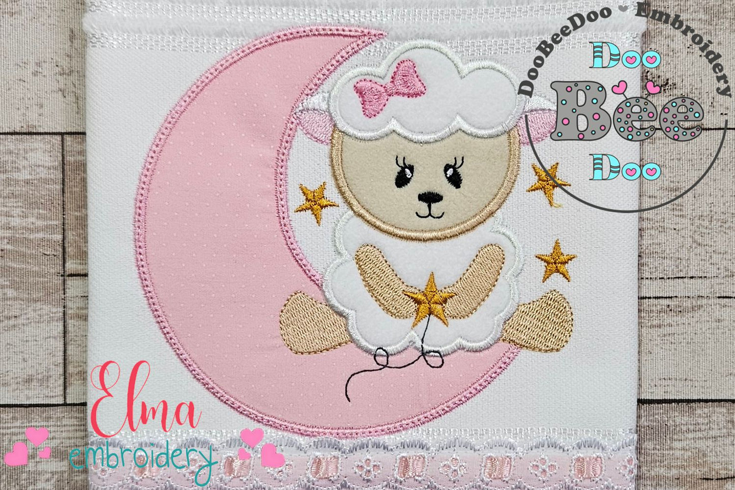 Sheep Girl on the Moon - Applique Embroidery