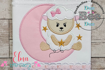 Sheep Girl on the Moon - Applique Embroidery
