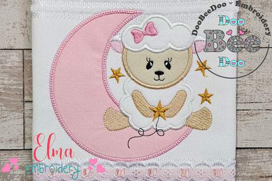 Sheep Girl on the Moon - Applique Embroidery