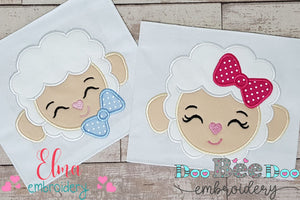 Sheep Girl and Boy Face - Set of 2 designs - Applique