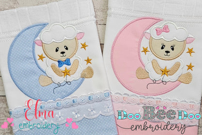 Sheep Boy and Girl on the Moon - Applique - Set of 2 designs