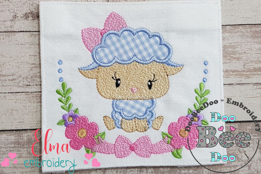 Sheep Girl and Flowers - Applique - Machine Embroidery Design