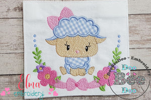 Sheep Girl and Flowers - Applique