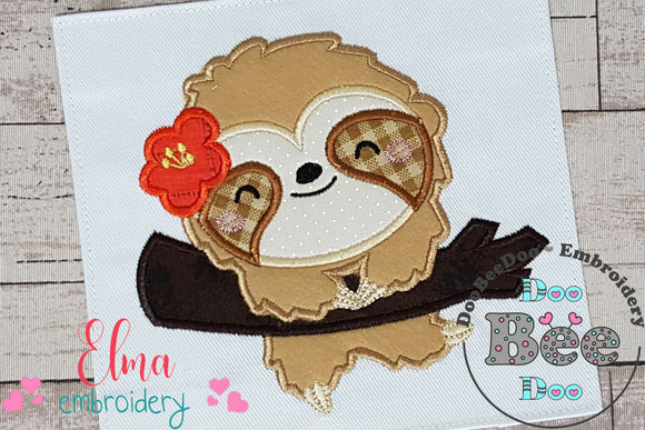 Sloth Girl with Hibiscus Flower - Applique