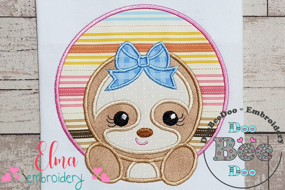 Baby Sloth Girl Frame - Applique - Machine Embroidery Design