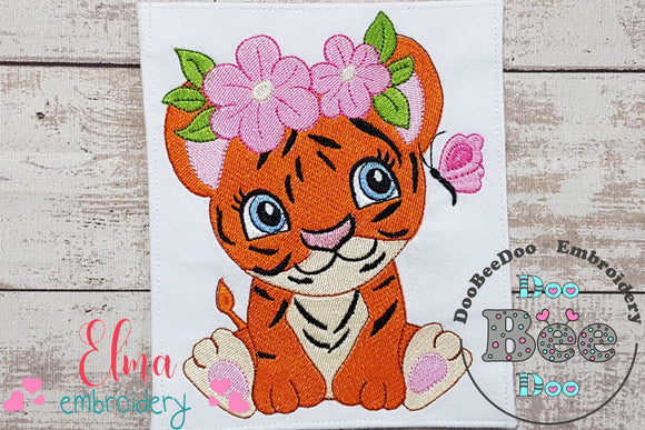 Tiger Girl with Flowers - Fill Stitch