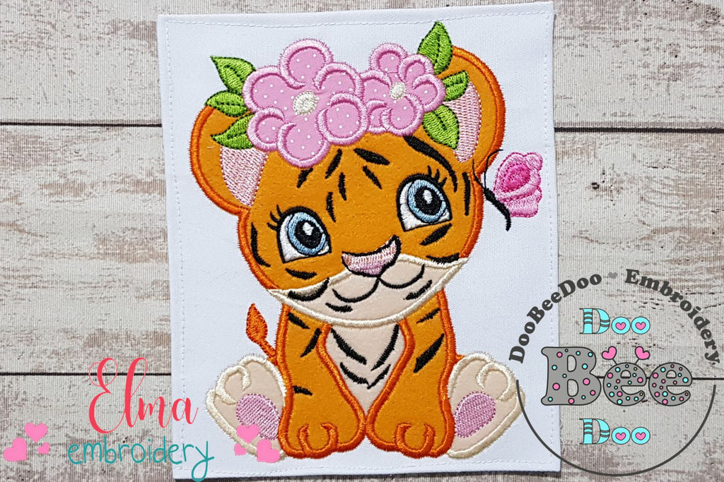 Tiger Girl with Flowers - Applique