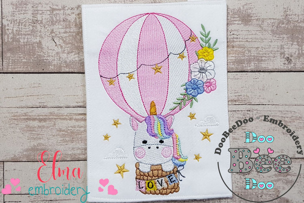 Love Unicorn in the Hot Air Balloon - Fill Stitch Embroidery