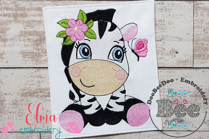 Zebra Girl with Flowers - Fill Stitch Embroidery