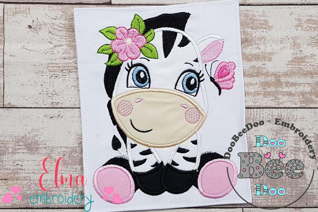 Zebra Girl with Flowers - Applique