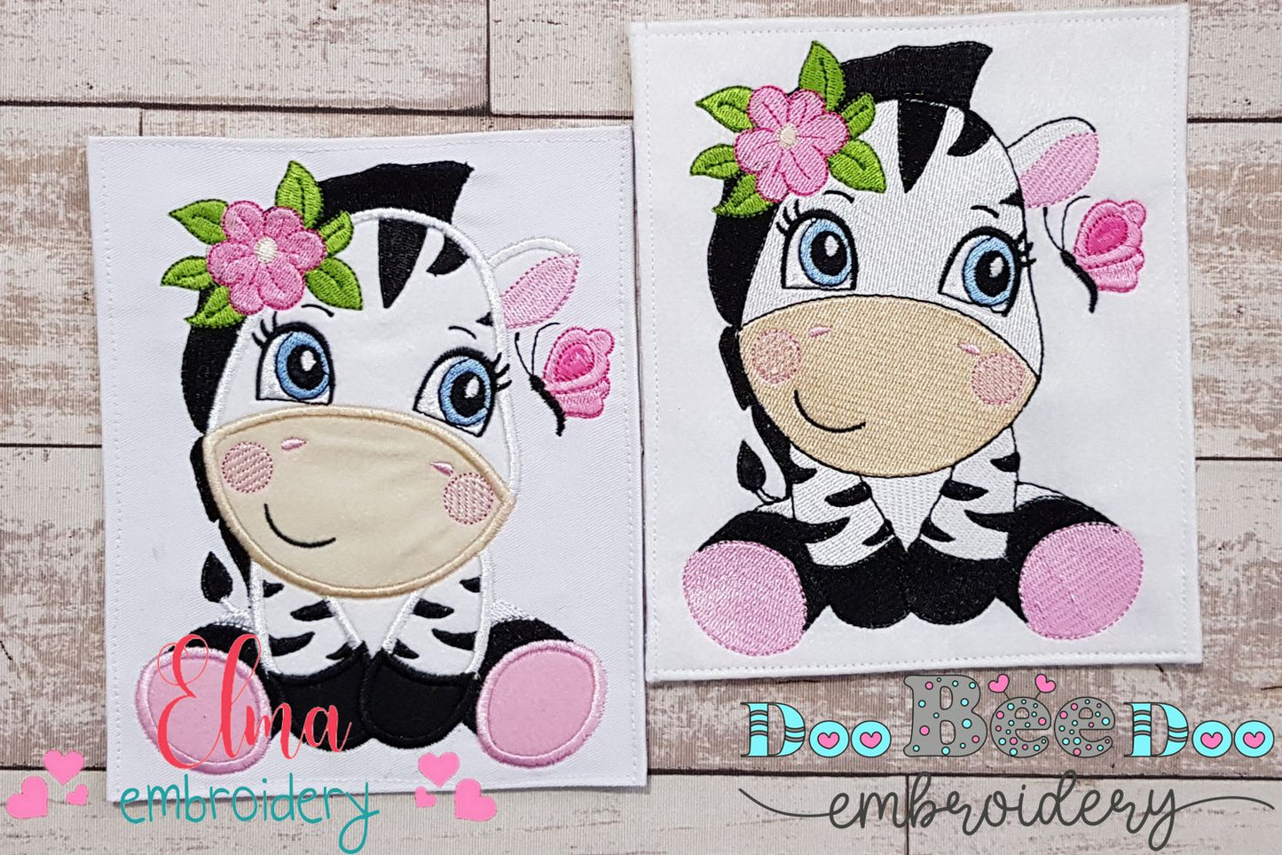 Zebra Girl with Flowers - Applique & Fill Stitch