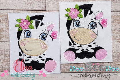 Zebra Girl with Flowers - Applique & Fill Stitch