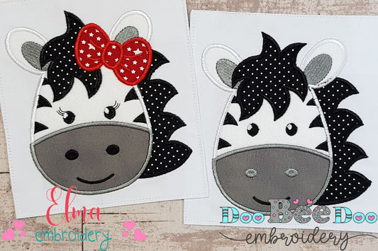 Zebra Face Boy and Girl - Aplique - Set of 2 designs