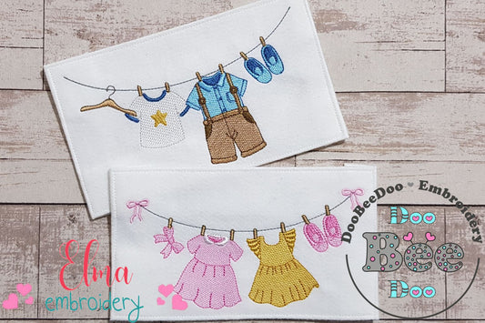 Baby Girl and Boy Clothesline - Fill Stitch - Set of 2 designs